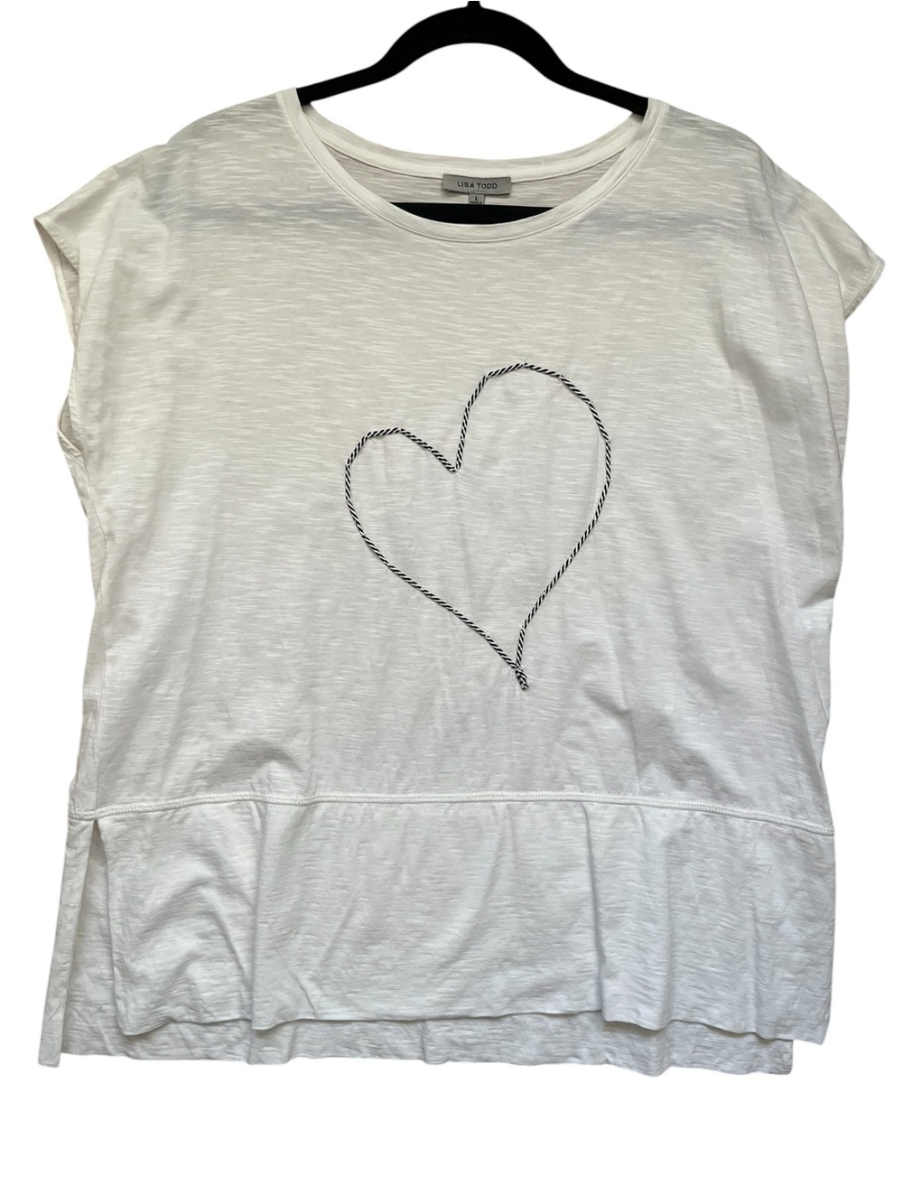 LISA TODD Rope Heart Pima Cotton Slub Knit Tee Large Coastal Quiet Luxury
